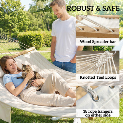 Double Hammock 2-Person Padded Swing Bed Cream White