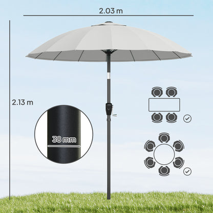 2m Shanghai Garden Parasol Umbrella, Outdoor Sun Shade, Light Grey