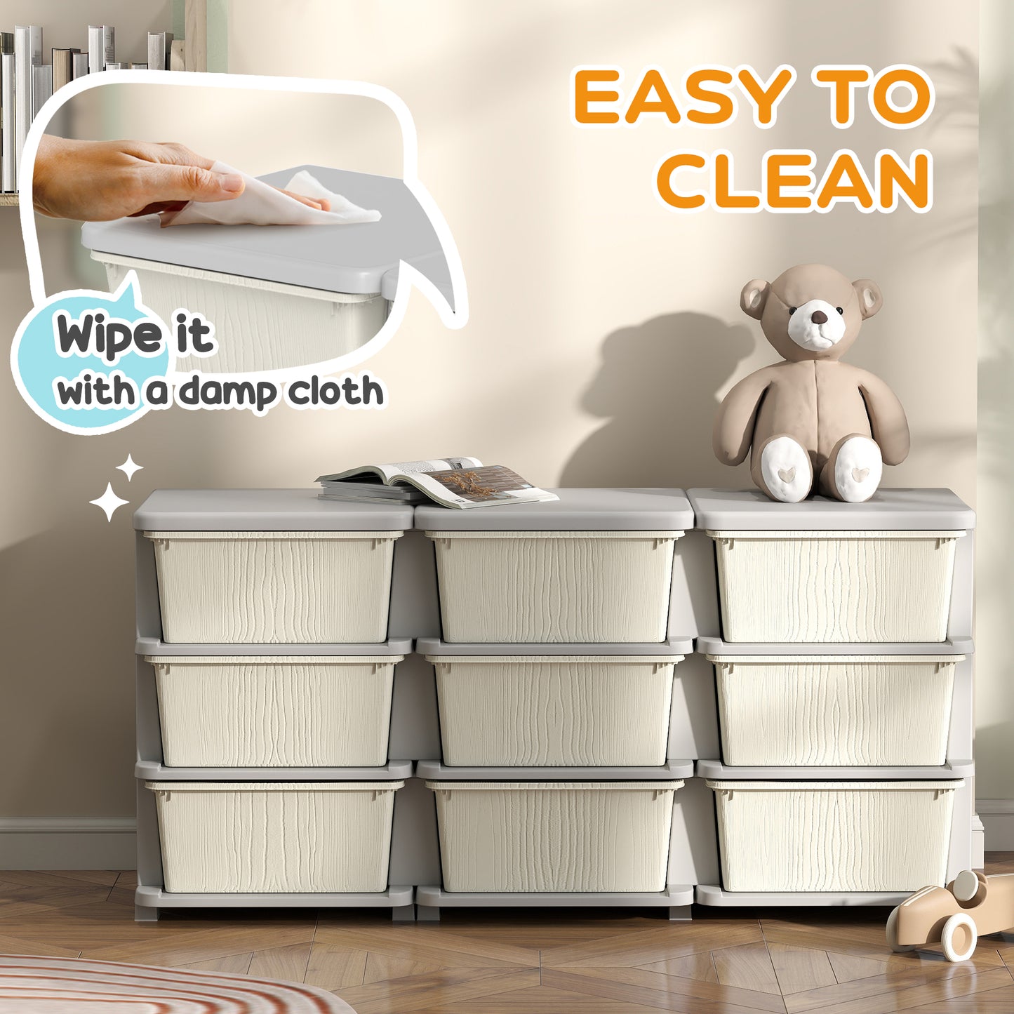 Kids Storage Units with Drawers 3 Tier Chest Dresser Tower Cream
