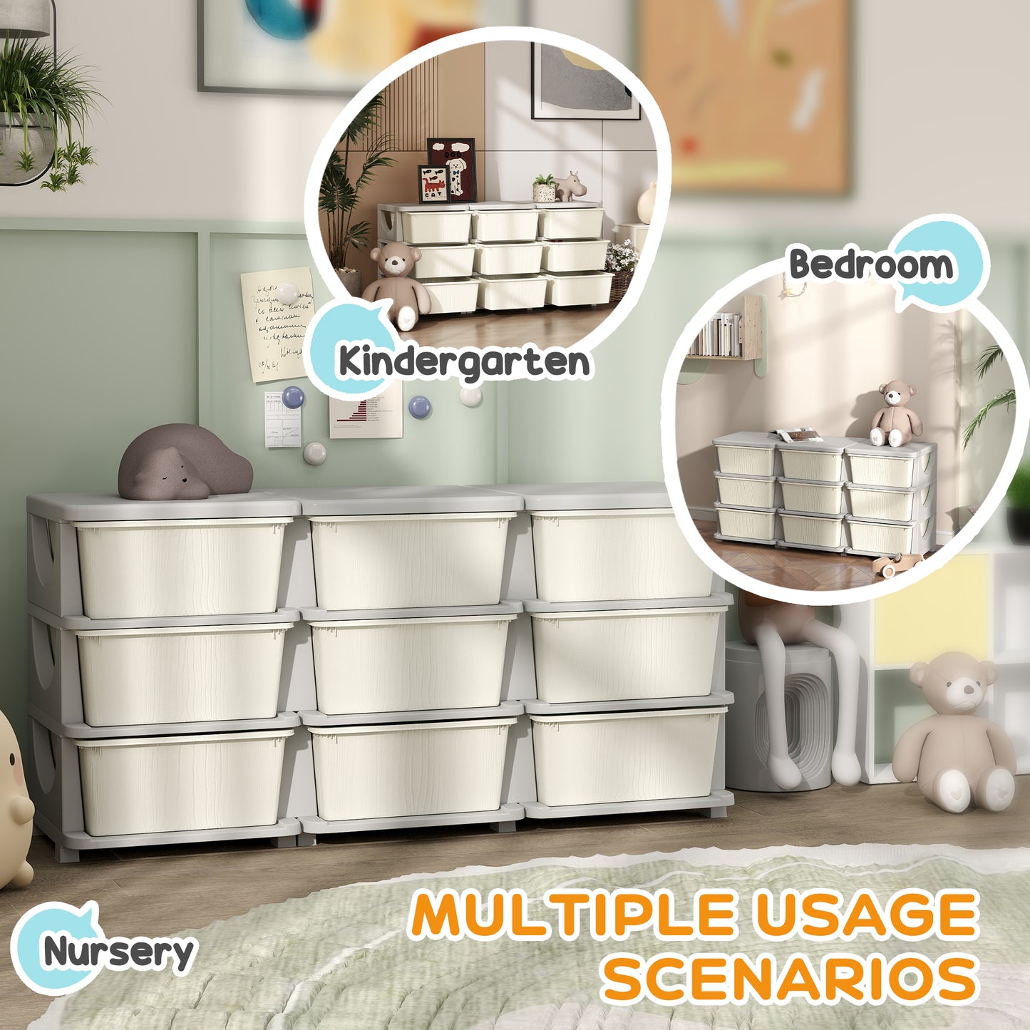 Kids Storage Units with Drawers 3 Tier Chest Dresser Tower Cream