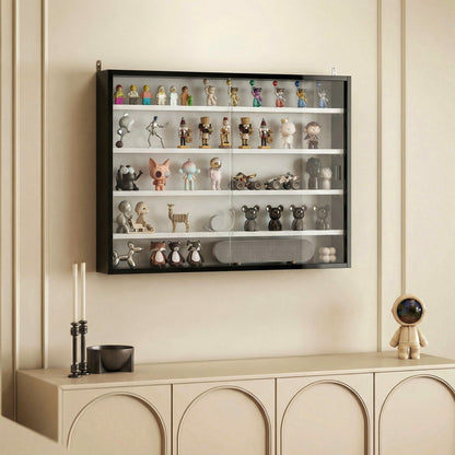 5-Tier Wall Display Shelf Cabinet with Glass Doors, Black and White