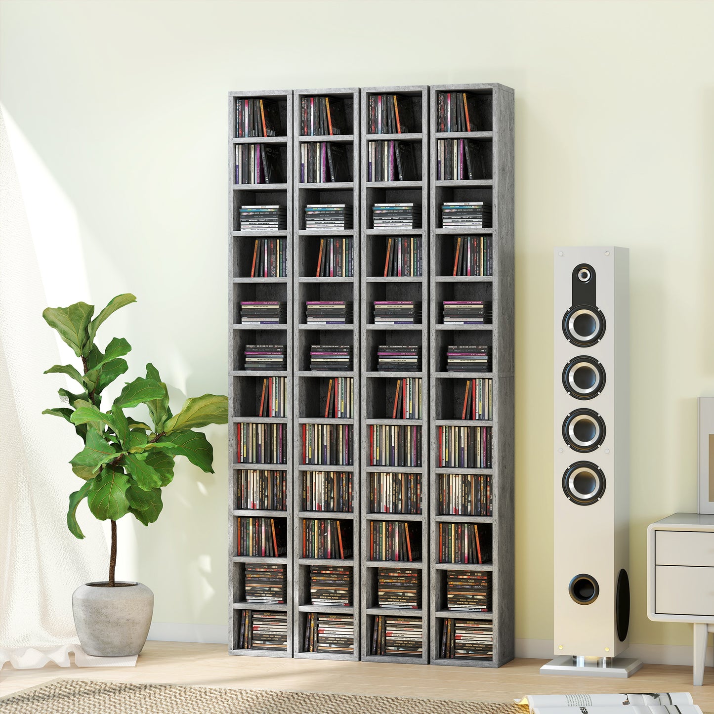 204 CD Storage Tower, Tall Bookcase Bookshelf with 12 Cubes