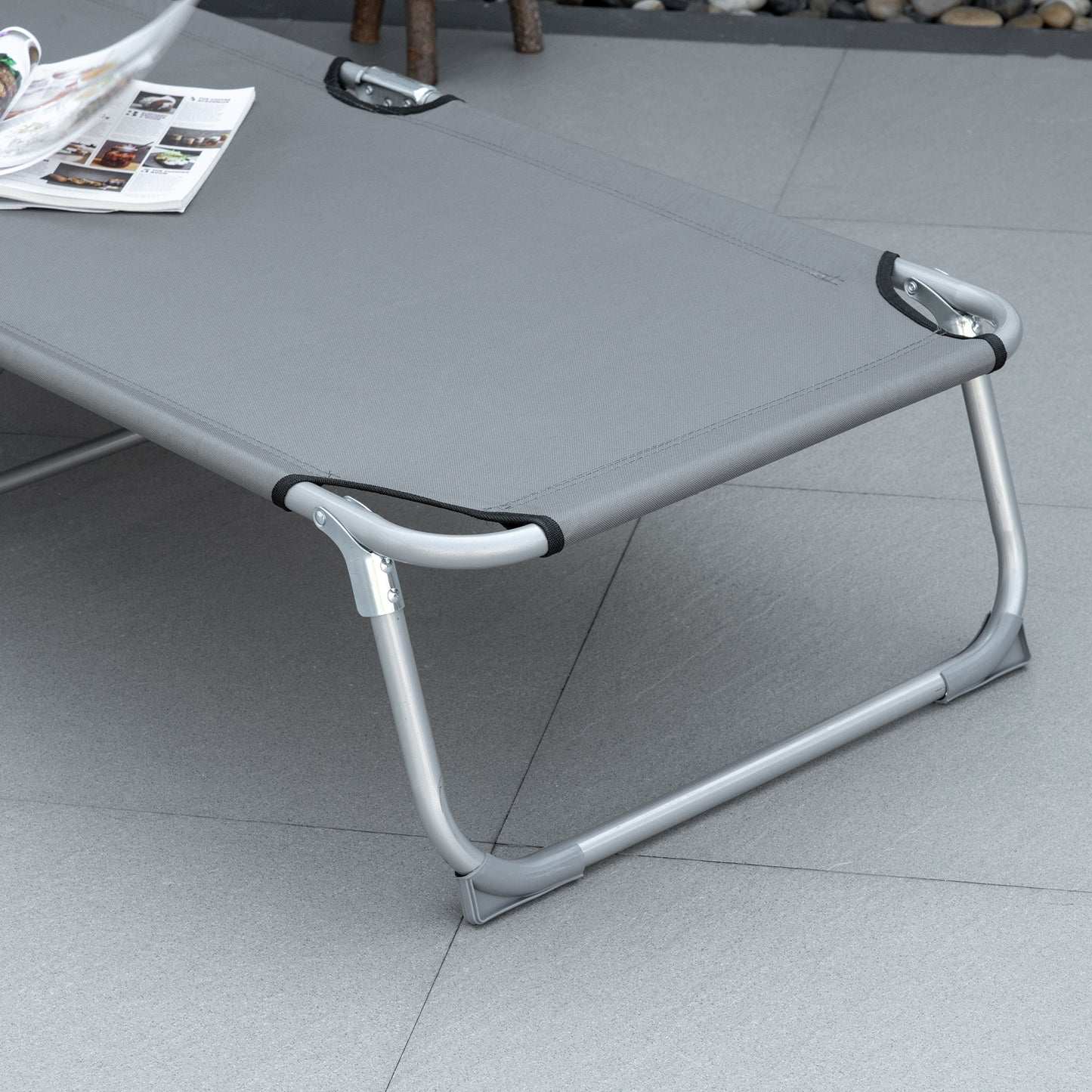 Camping Cot Picnic Sun Lounger Portable Folding Chaise Chair Grey