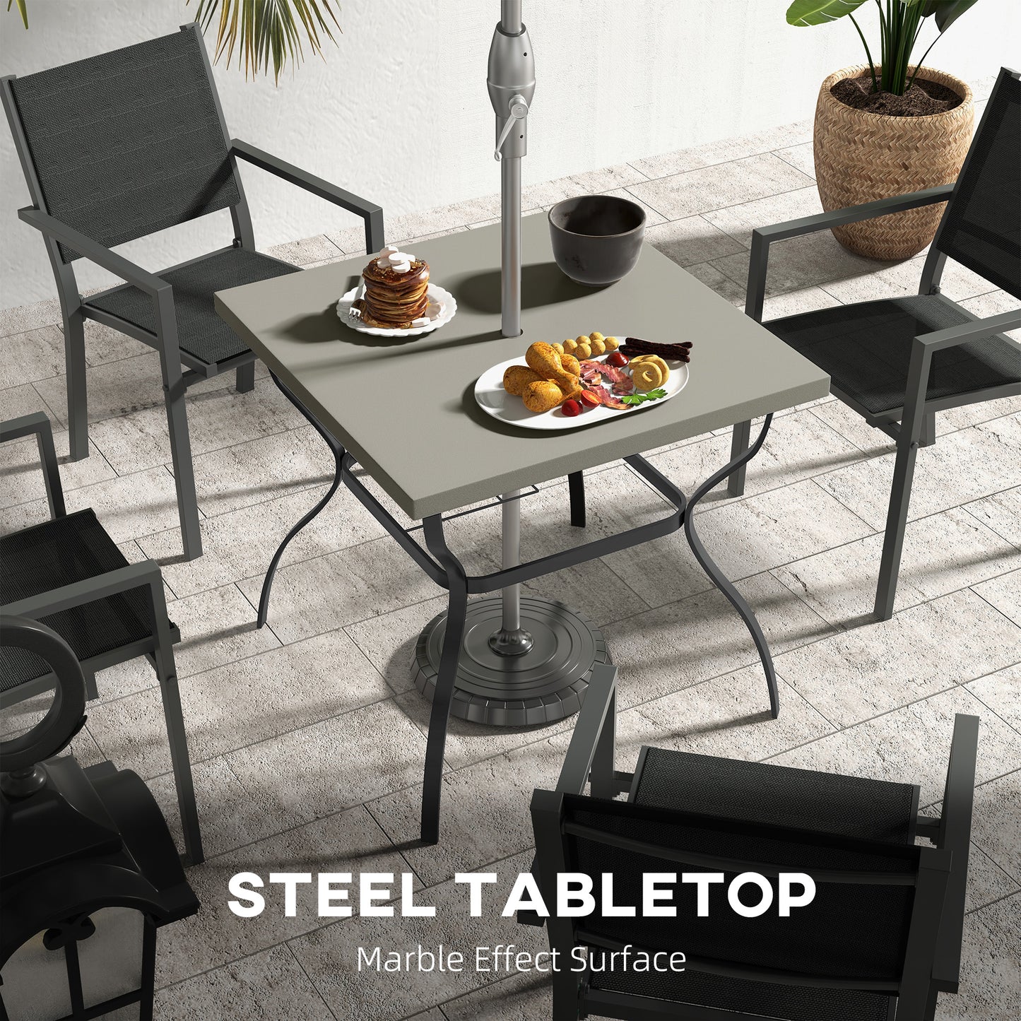 Garden Dining Table w/ Umbrella Hole, Dining Table for 4, Grey