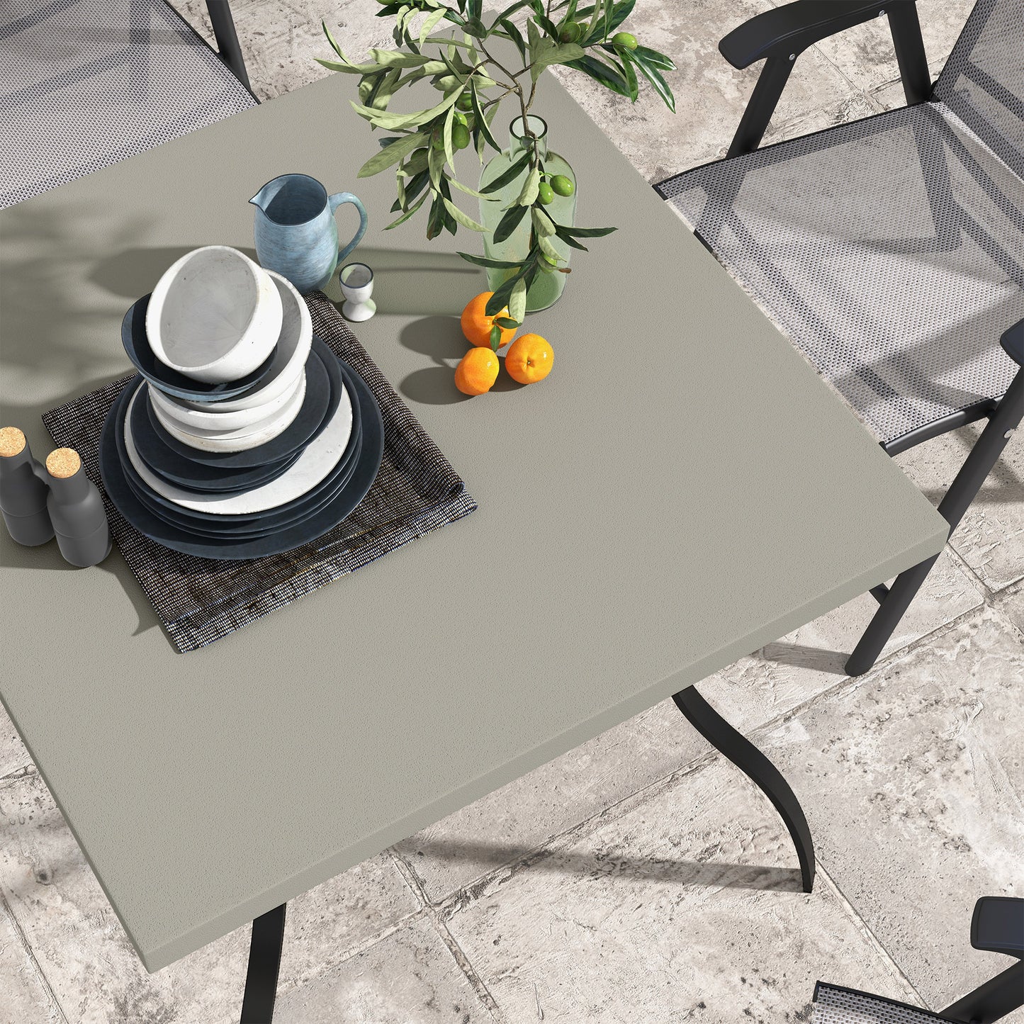 Garden Dining Table w/ Umbrella Hole, Dining Table for 4, Grey