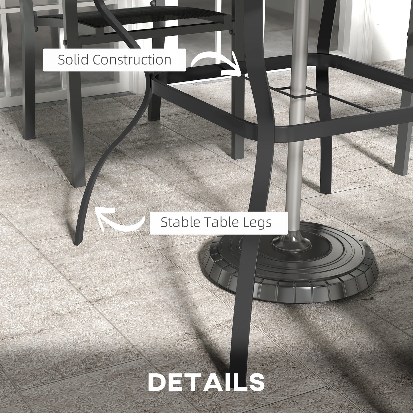 Garden Dining Table w/ Umbrella Hole, Dining Table for 4, Grey