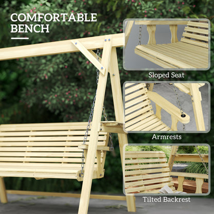 3 Seater Wooden Garden Swing Chair with Side Tables