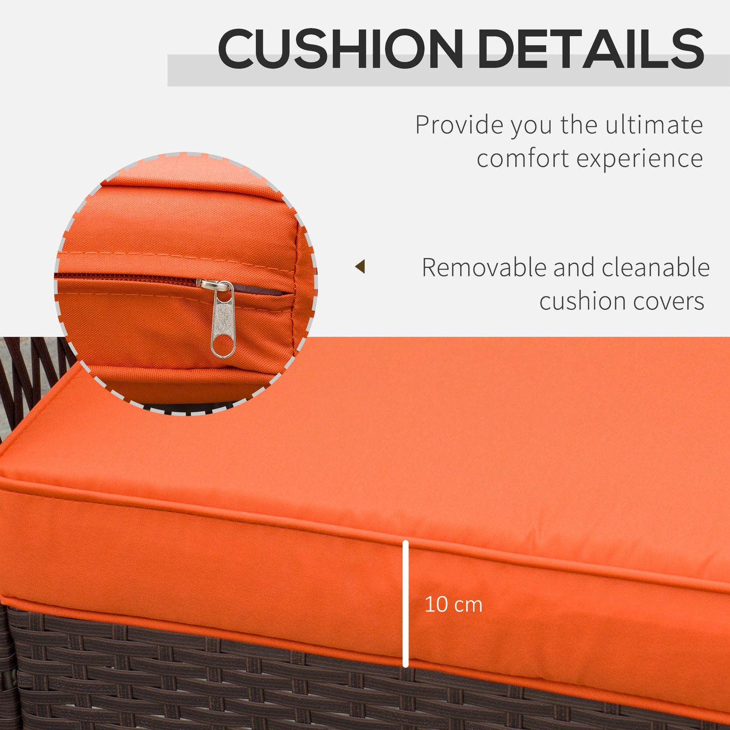 3 Pieces Rattan Bistro Set with Tempered Glass Table Orange
