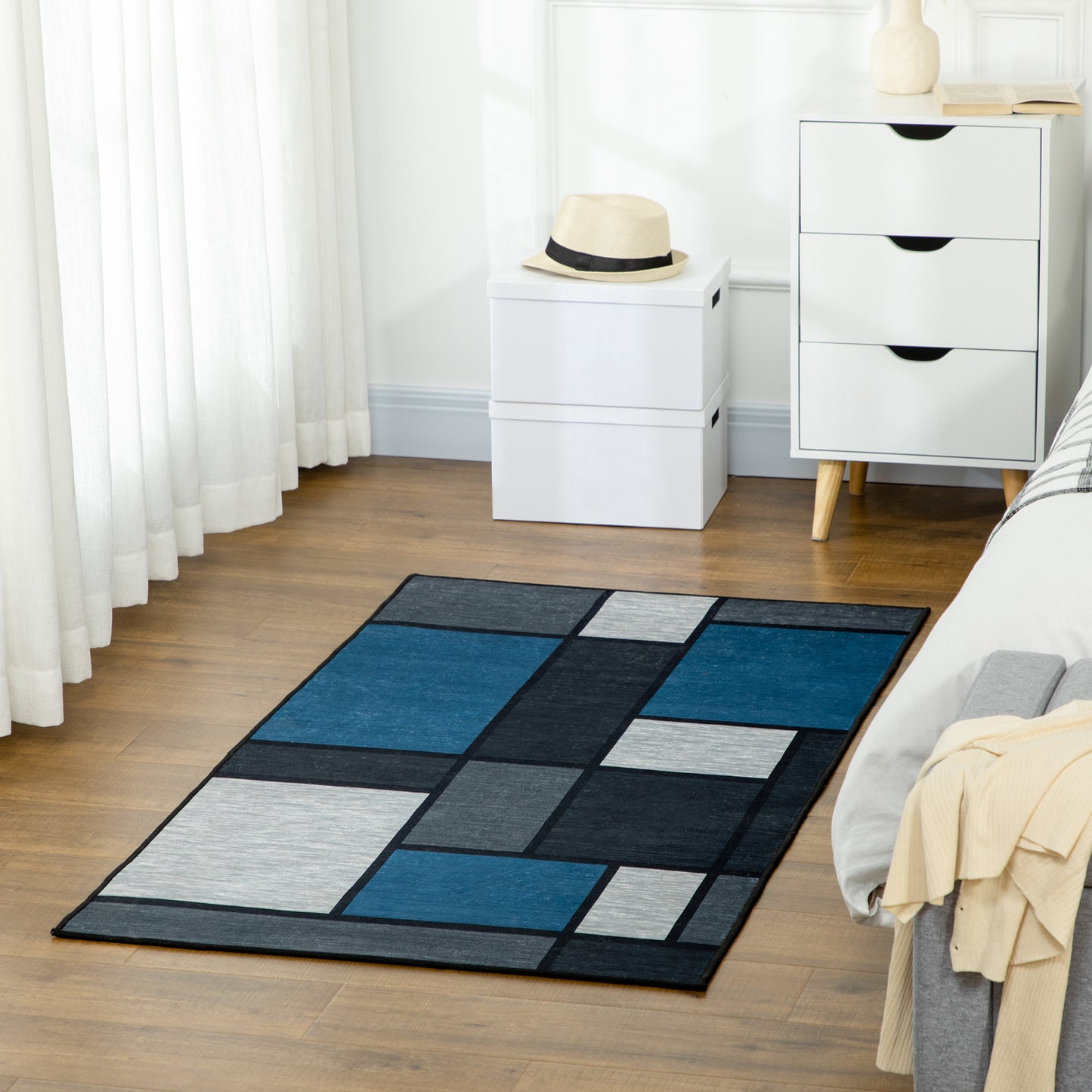 Modern Geometric Rugs, Large Carpet Area Rugs for Living Room, Bedroom, Dining Room, 80x150 cm, Blue and Grey