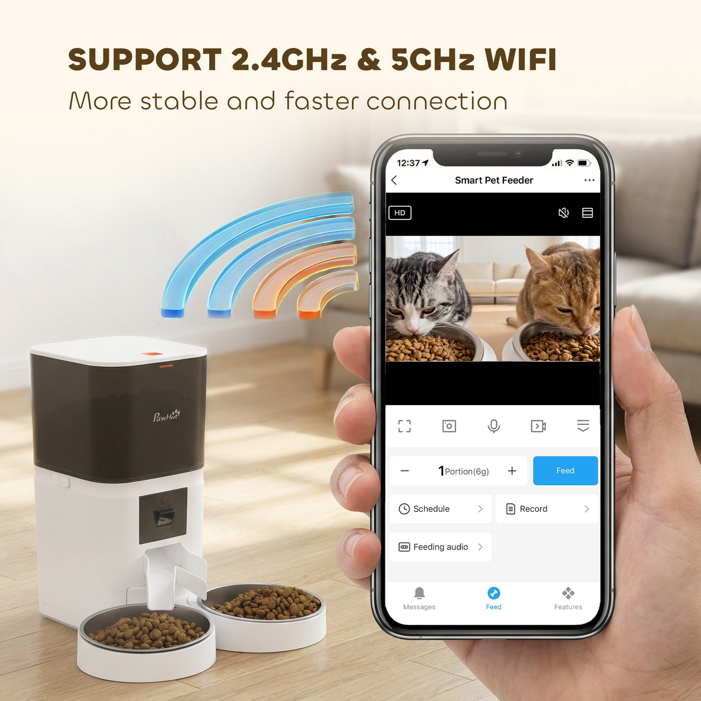 Smart Cat Feeder with HD Camera, 5G WiFi & Voice Recorder 6L
