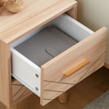 Bedside Cabinet, Nordic Bedside Table with 2 Drawers Wood Legs, Natural