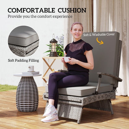Foldable Rattan Garden Recliner Chair w/ Cushion, Footrest, Grey