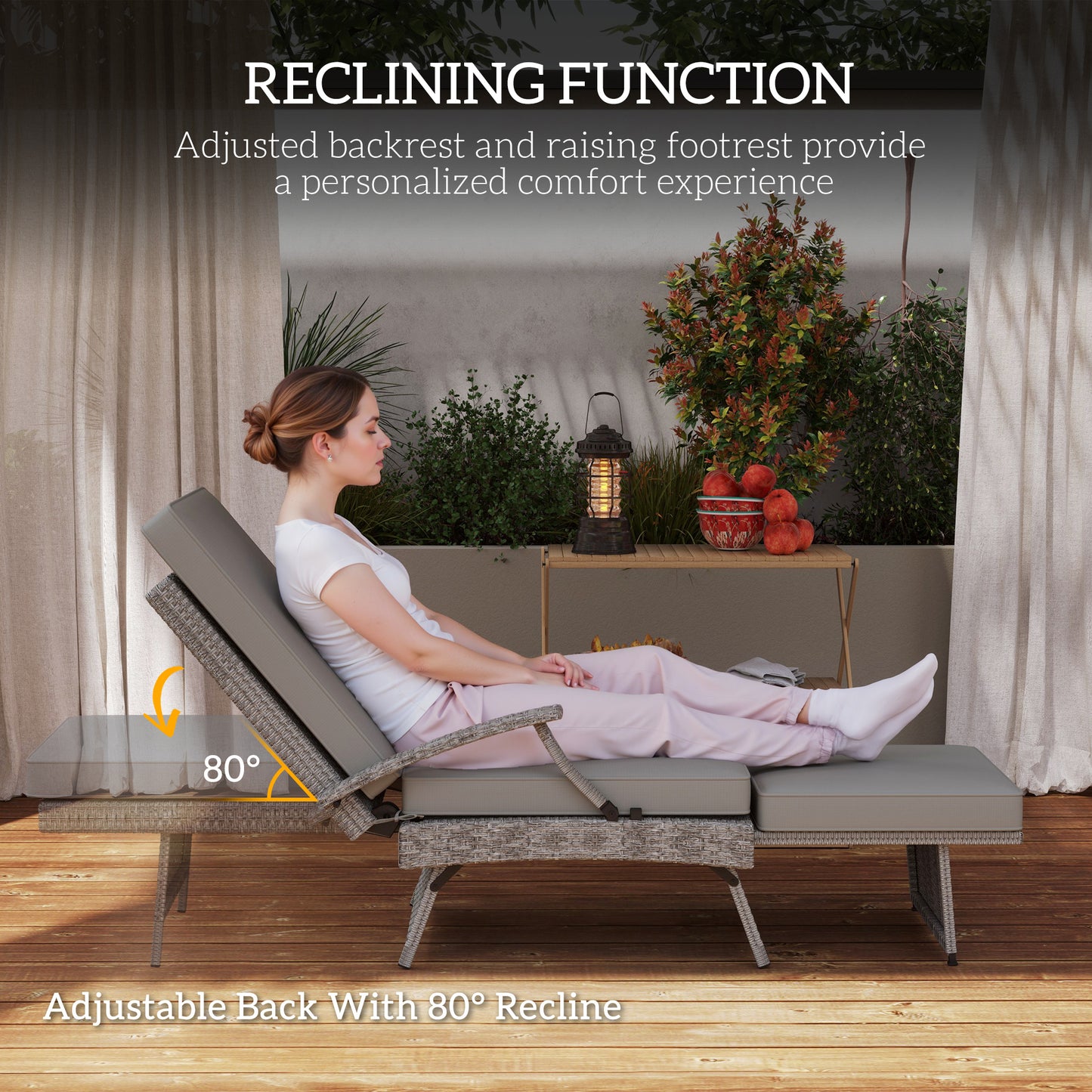 Foldable Rattan Garden Recliner Chair w/ Cushion, Footrest, Grey