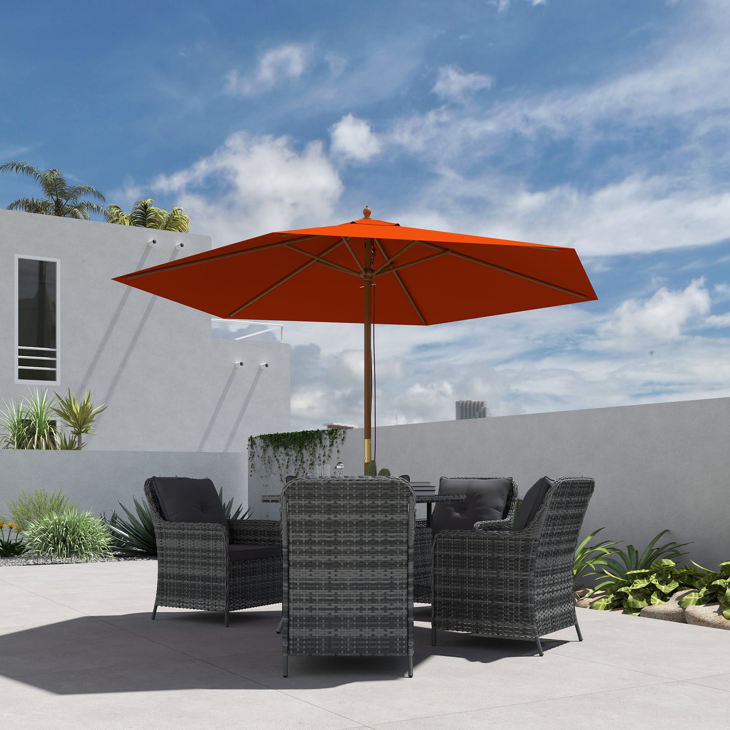 2.5m Wood Garden Parasol Sun Shade Outdoor Wooden Umbrella Canopy