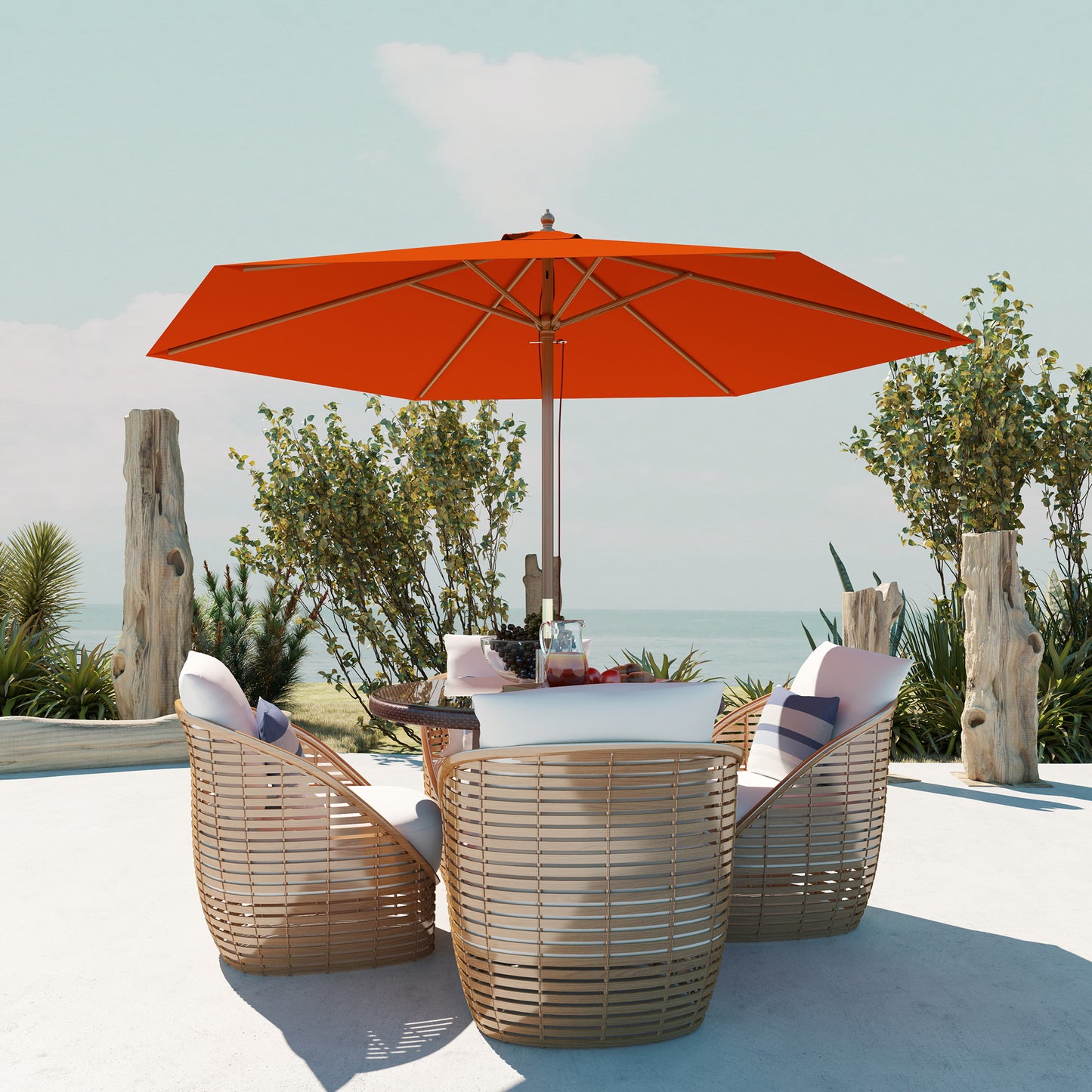 2.5m Wood Garden Parasol Sun Shade Outdoor Wooden Umbrella Canopy
