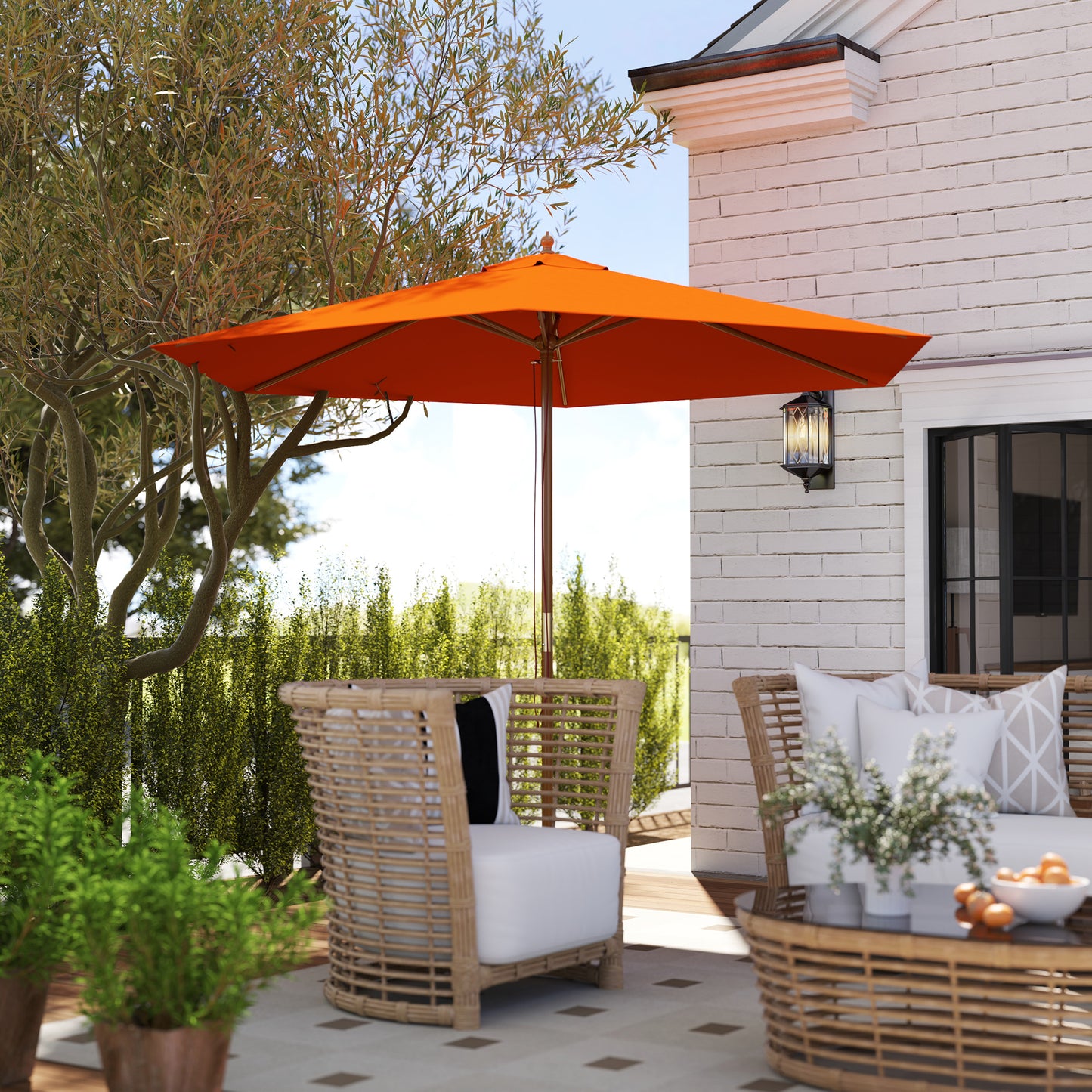 2.5m Wood Garden Parasol Sun Shade Outdoor Wooden Umbrella Canopy