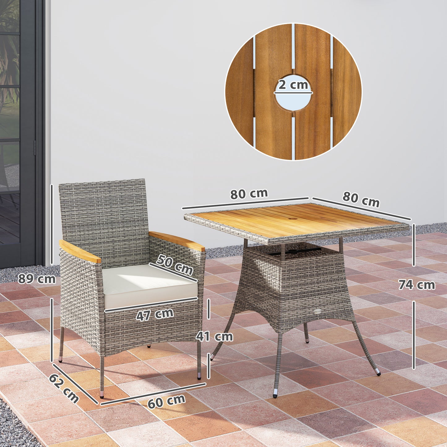 Rattan Dining Set with Parasol Hole, Garden Table and Chairs, Teak