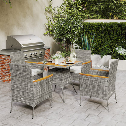 Rattan Dining Set with Parasol Hole, Garden Table and Chairs, Teak
