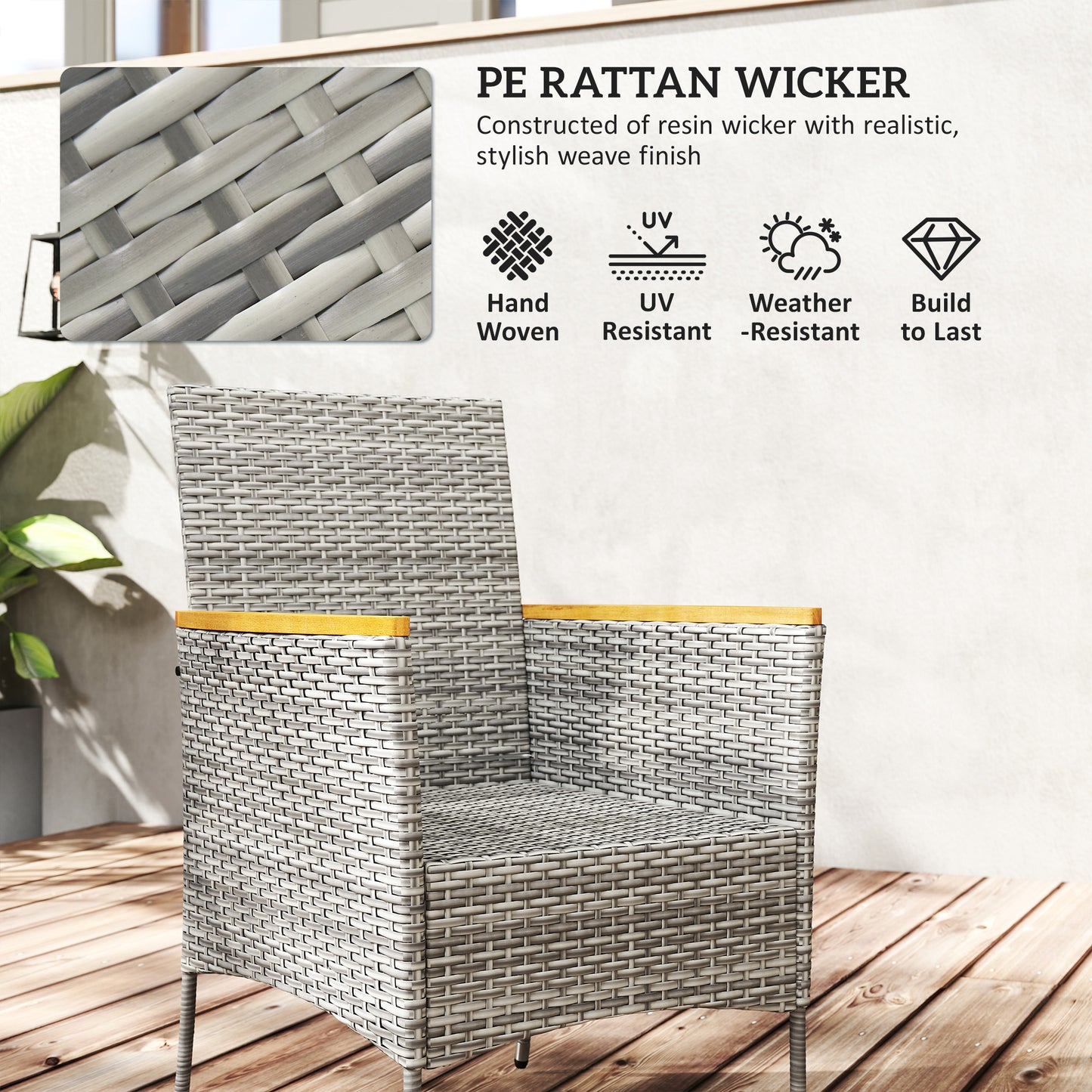 Rattan Dining Set with Parasol Hole, Garden Table and Chairs, Teak