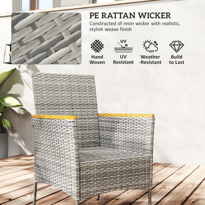 Rattan Dining Set with Parasol Hole, Garden Table and Chairs, Teak