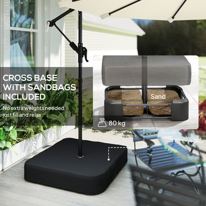 3 m Garden Cantilever Parasol with Sandbag, 360 Degree Rotation