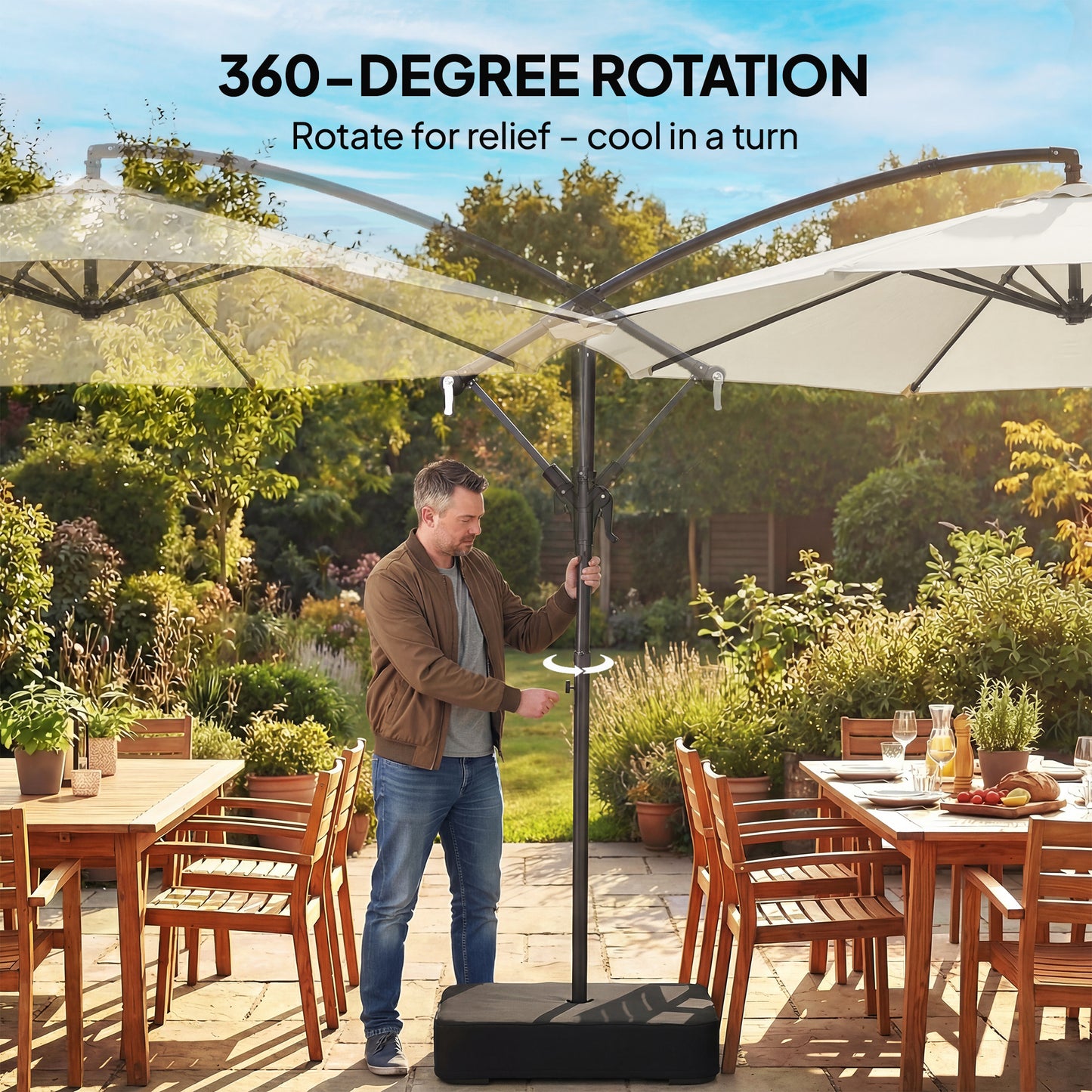 3 m Garden Cantilever Parasol with Sandbag, 360 Degree Rotation