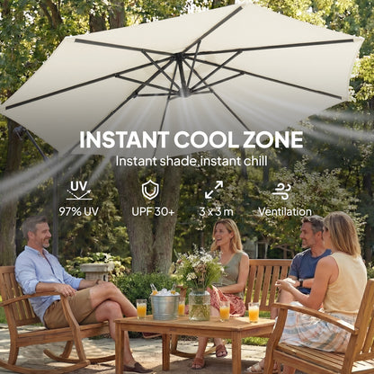 3 m Garden Cantilever Parasol with Sandbag, 360 Degree Rotation