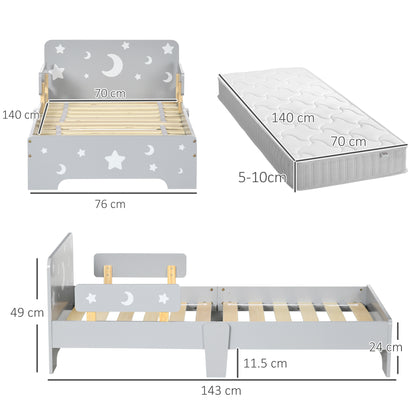 Toddler bed w/ Star and Moon Patterns, for Ages 3-6 Years - Grey