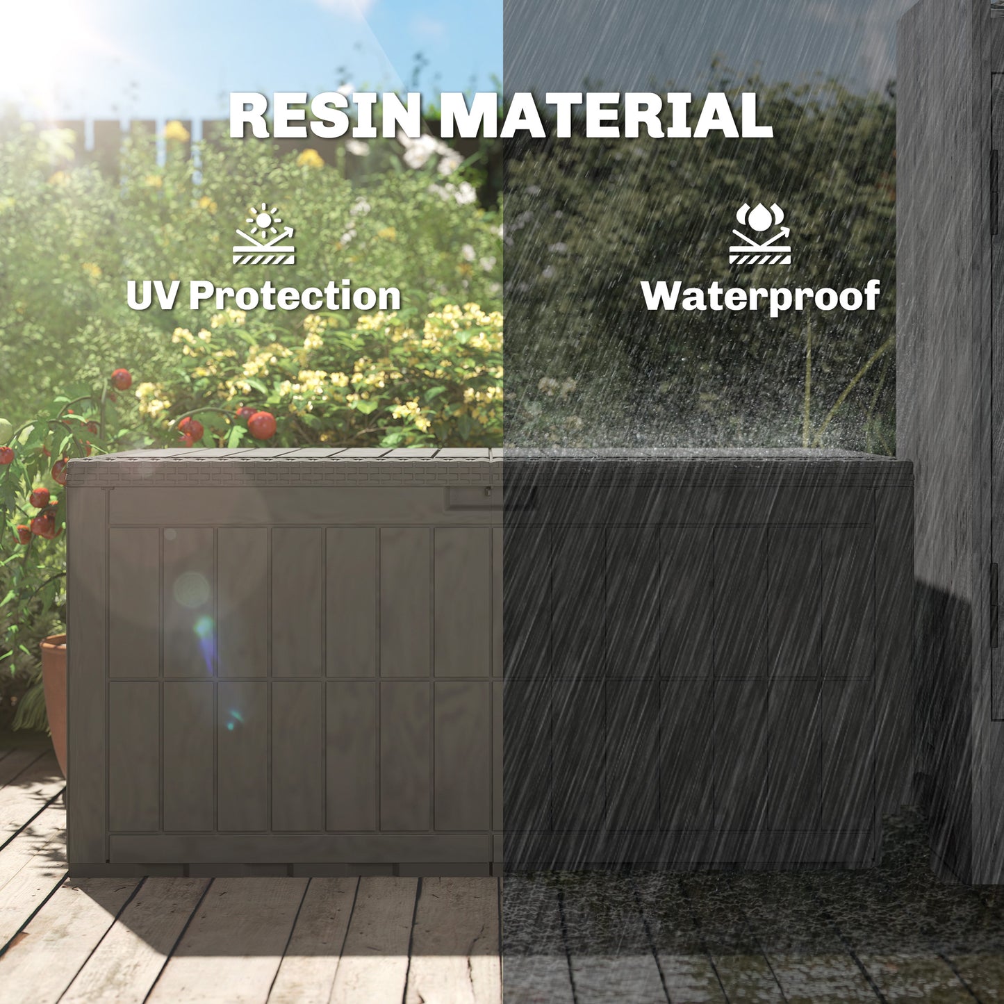 440L Garden Storage Box, Waterproof Resin Deck Box w/Lockable Lid