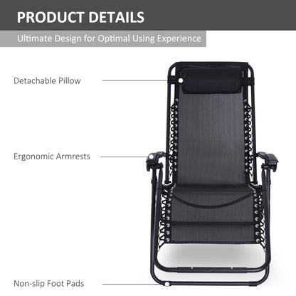 Zero Gravity Chair Metal Frame Armchair Outdoor Folding & Reclining Sun Lounger with Head Pillow for Patio Decking Gardens Camping, Black