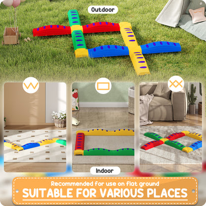 12-Piece Kids Balance Beam, Stepping Stones with Non-Slip Foot Pads