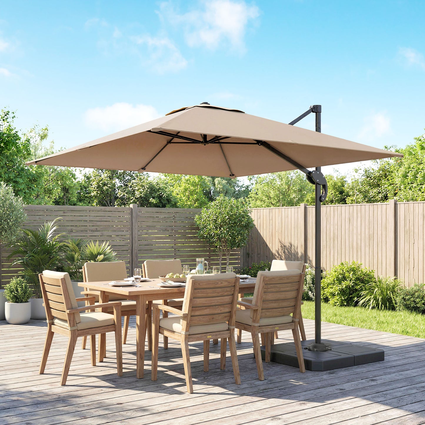2.4 x 2.4 m Cantilever Parasol w/ Umbrella Weights, Khaki