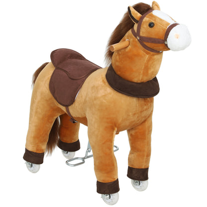 Ride On Horse, Mechanical Walking Horse Toy with Wheels and Saddle for Ages 3-5 Years Old, Action Plush Animal up to 55 Pounds, Brown