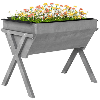 Wooden Planter Raised Bed Stand Vegetable Flower Bed, Light Grey