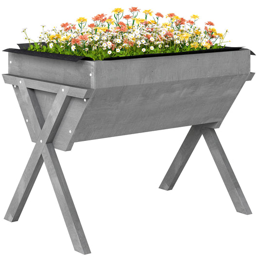 Wooden Planter Raised Bed Stand Vegetable Flower Bed, Light Grey