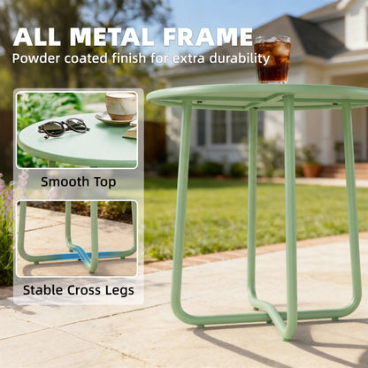 Metal Garden Side Table, 48 cm Round Outdoor Table, Green