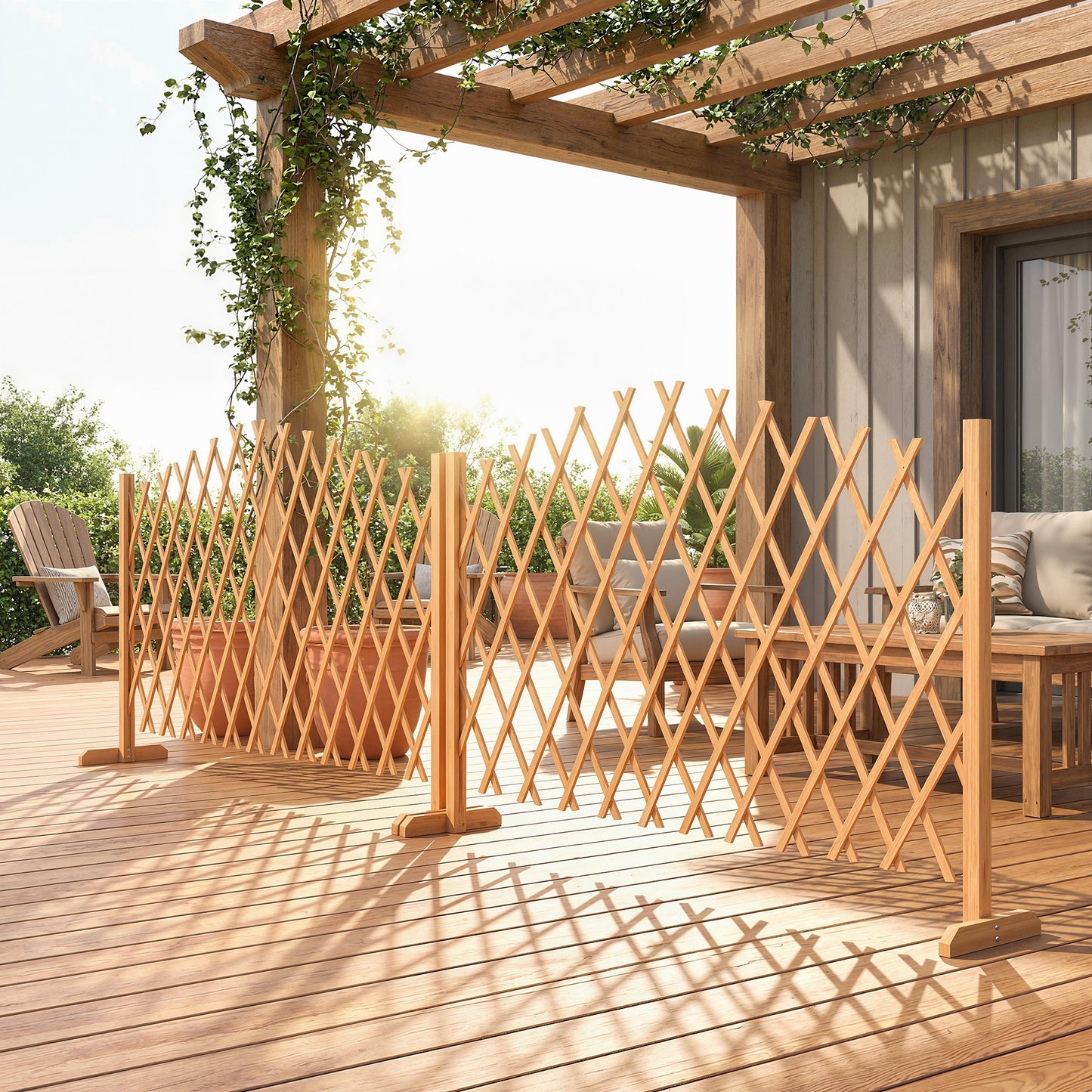 Wooden Expanding Fence Panels, 180 x 30 x 103cm, Brown