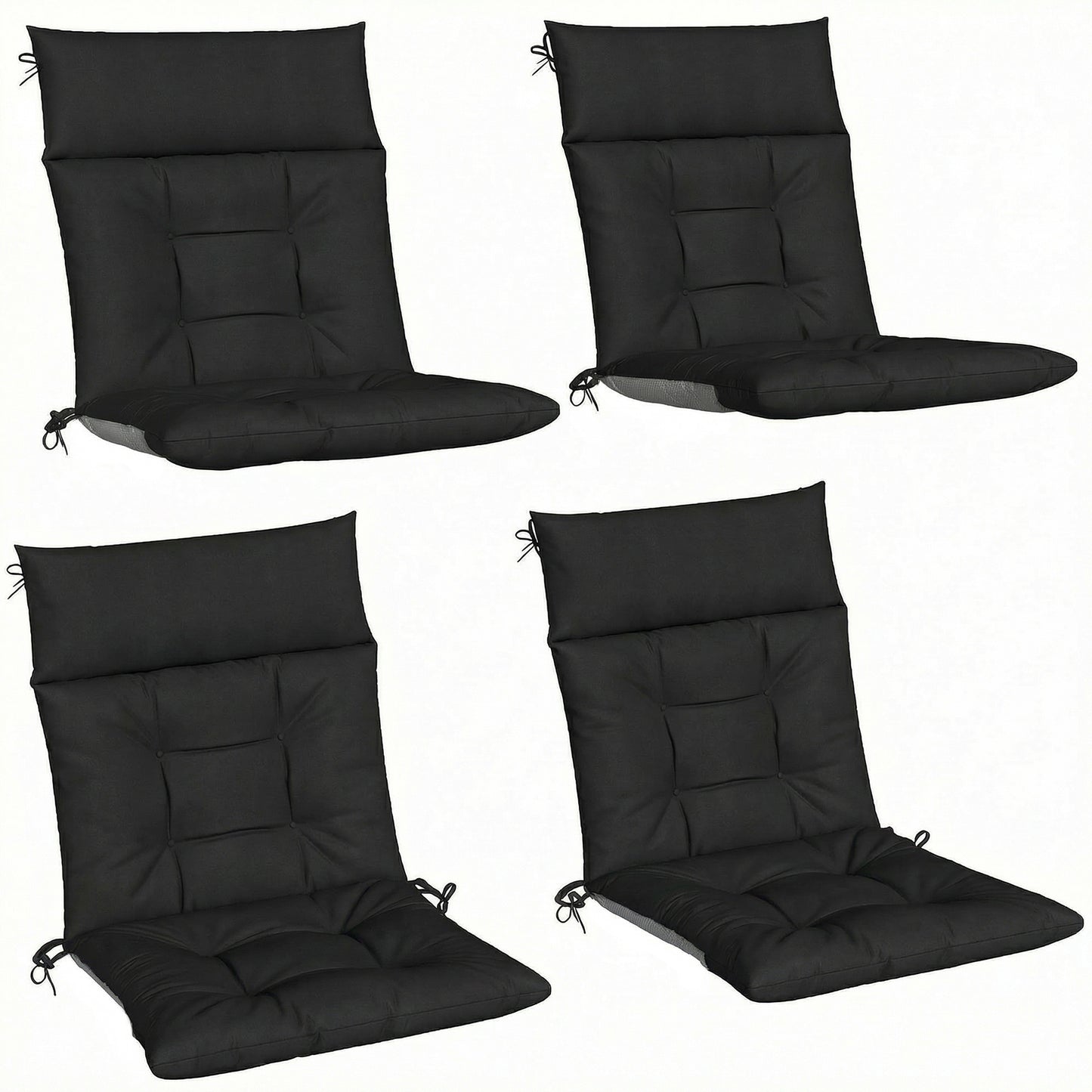 Garden Chair Cushions Set of 4, Waterproof Seat Pads, Black