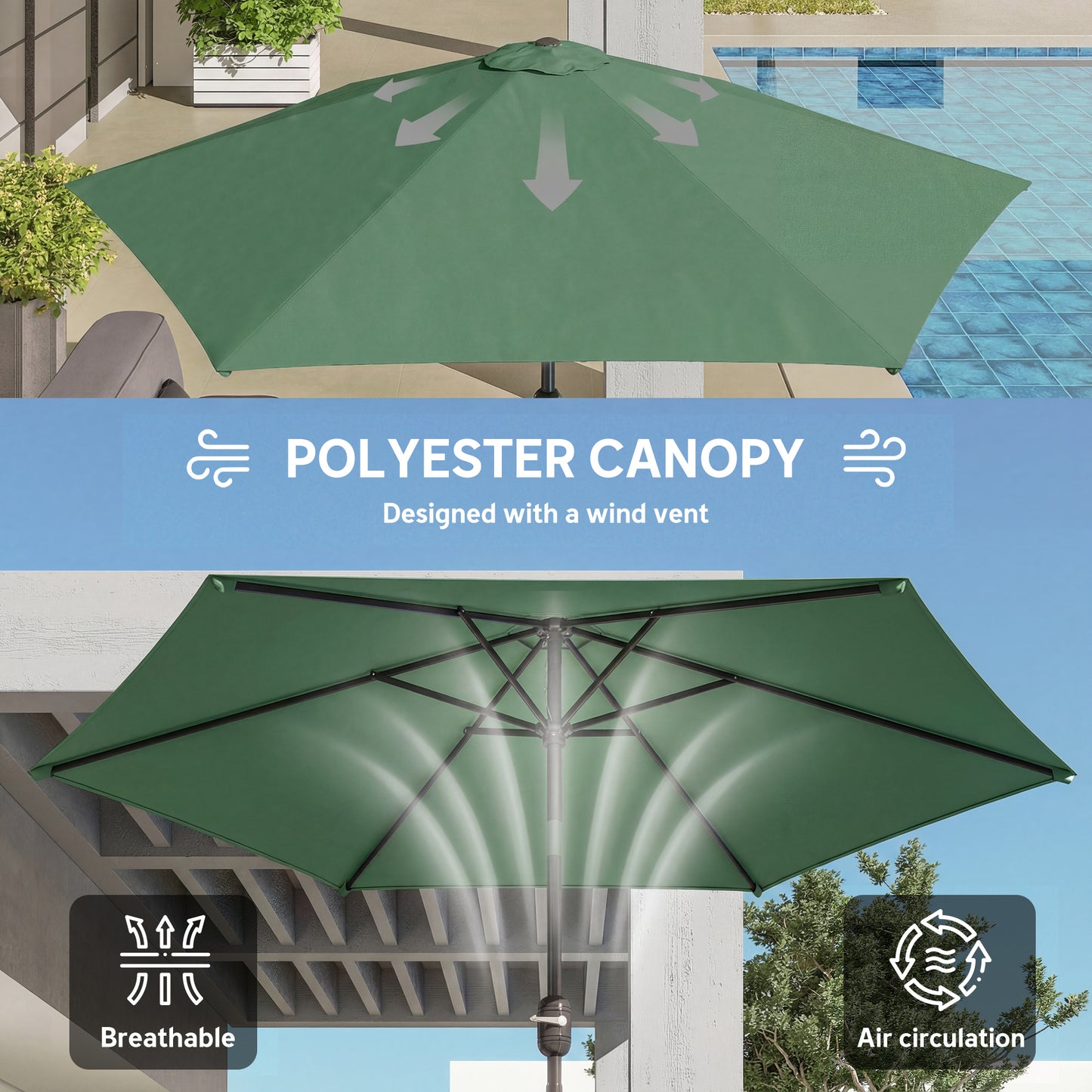 2.6M Garden Parasol Umbrella with Aluminium Pole, Tilt, Crank