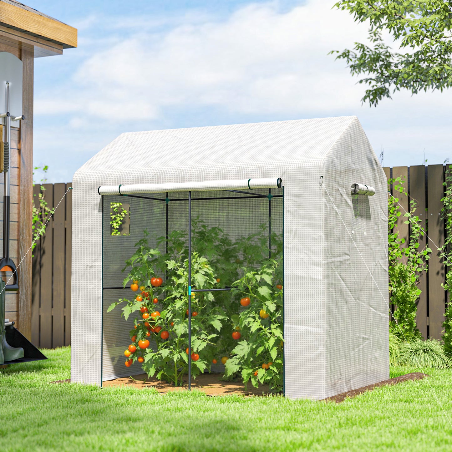 Walk-in Greenhouse, Green House with Mesh Windows, White