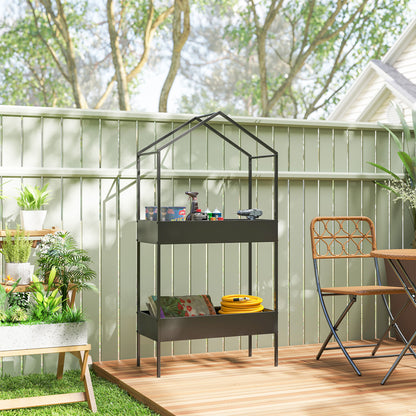 2 Tier Plant Stand, Outdoor Indoor Metal Plant Stand with Hook
