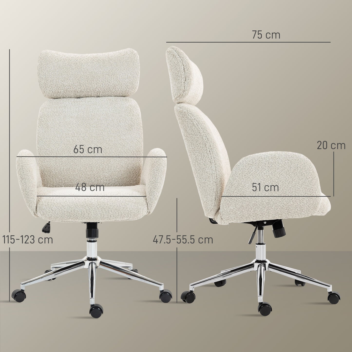 Office Chair with Adjustable Headrest, Comfy Desk Chair, Pale Grey