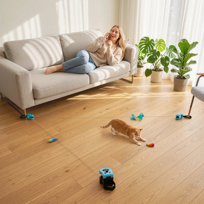Interactive Cat Toy for Indoor Kittens & Adult, Automatic & Remote Control Electric Cat Toy with Adjustable Speed, DIY Track & Mouse Sound, Rechargeable Boredom Buster