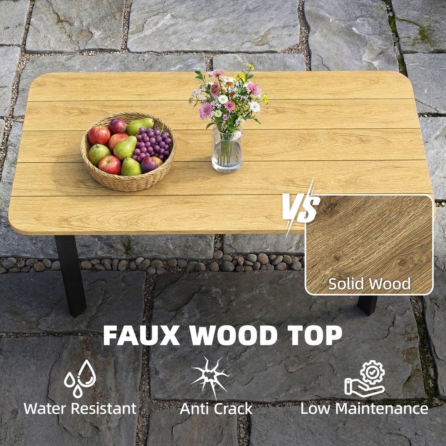 Outdoor Coffee Table, Garden Table with Slatted WPC Top, Brown