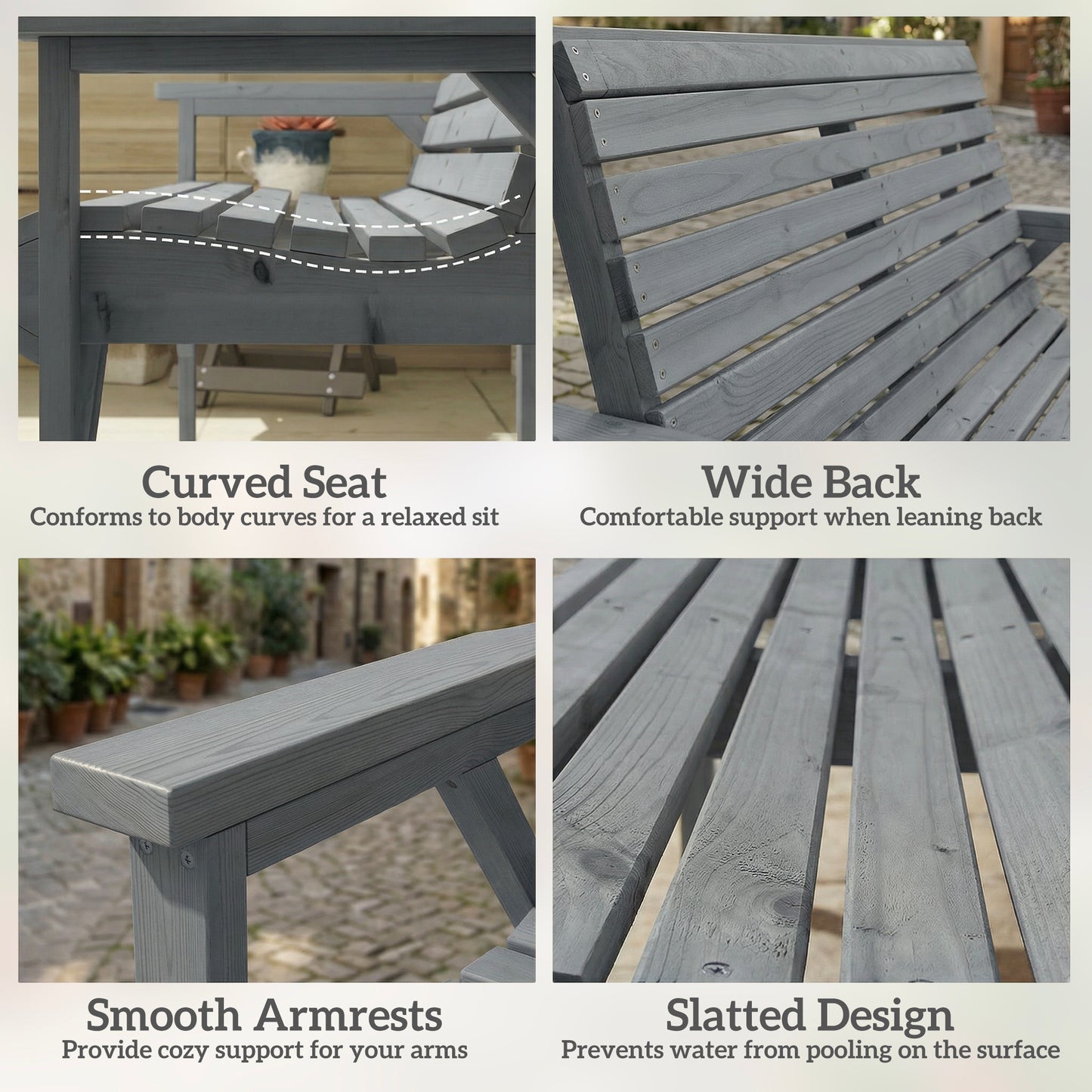 Wooden Garden Bench 2 Seater, Patio Bench for Indoor Outdoor