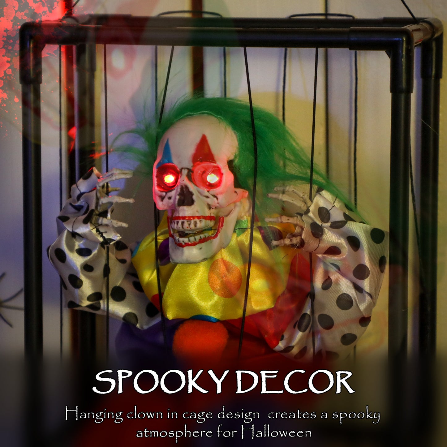 Voice Activated Halloween Animatronics Hinging Clown in Cage