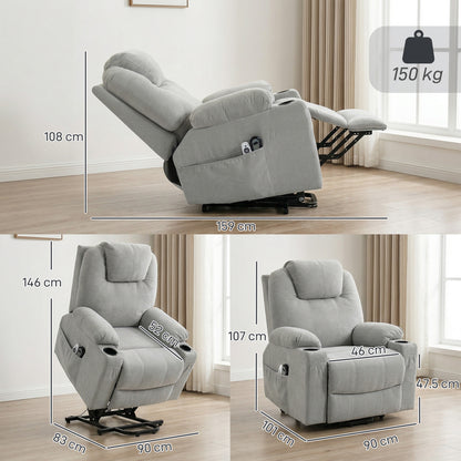 Power Lift Recliner Chair with Vibration Massage, Light Grey