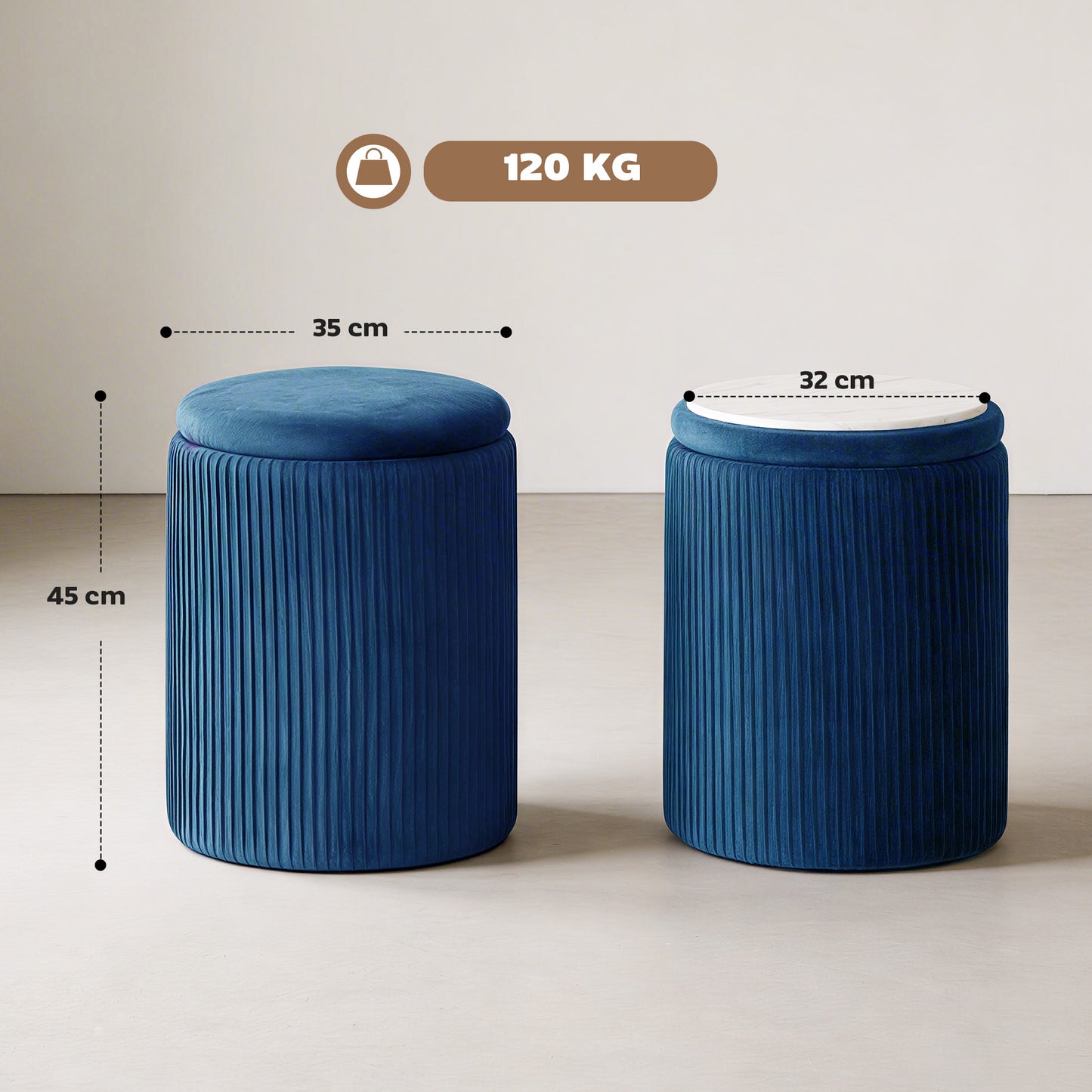 Round Storage Ottoman with Removable Top, Blue