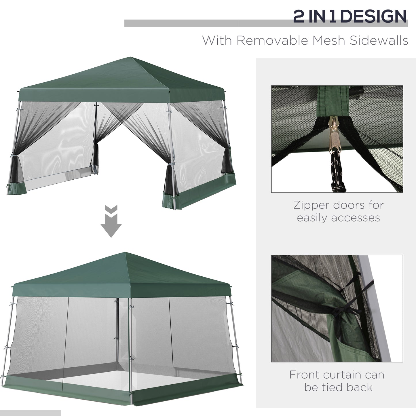 3 x3 x2.6m Folding Pop-up Garden Gazebo W/Mosquito Netting Green