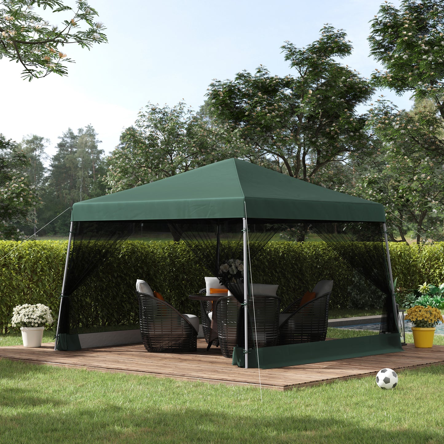3 x3 x2.6m Folding Pop-up Garden Gazebo W/Mosquito Netting Green
